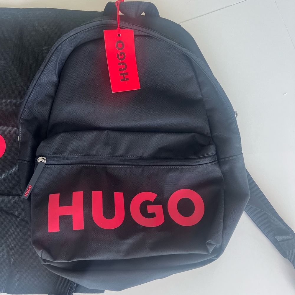 HUGO Black Backpack with Red Logo